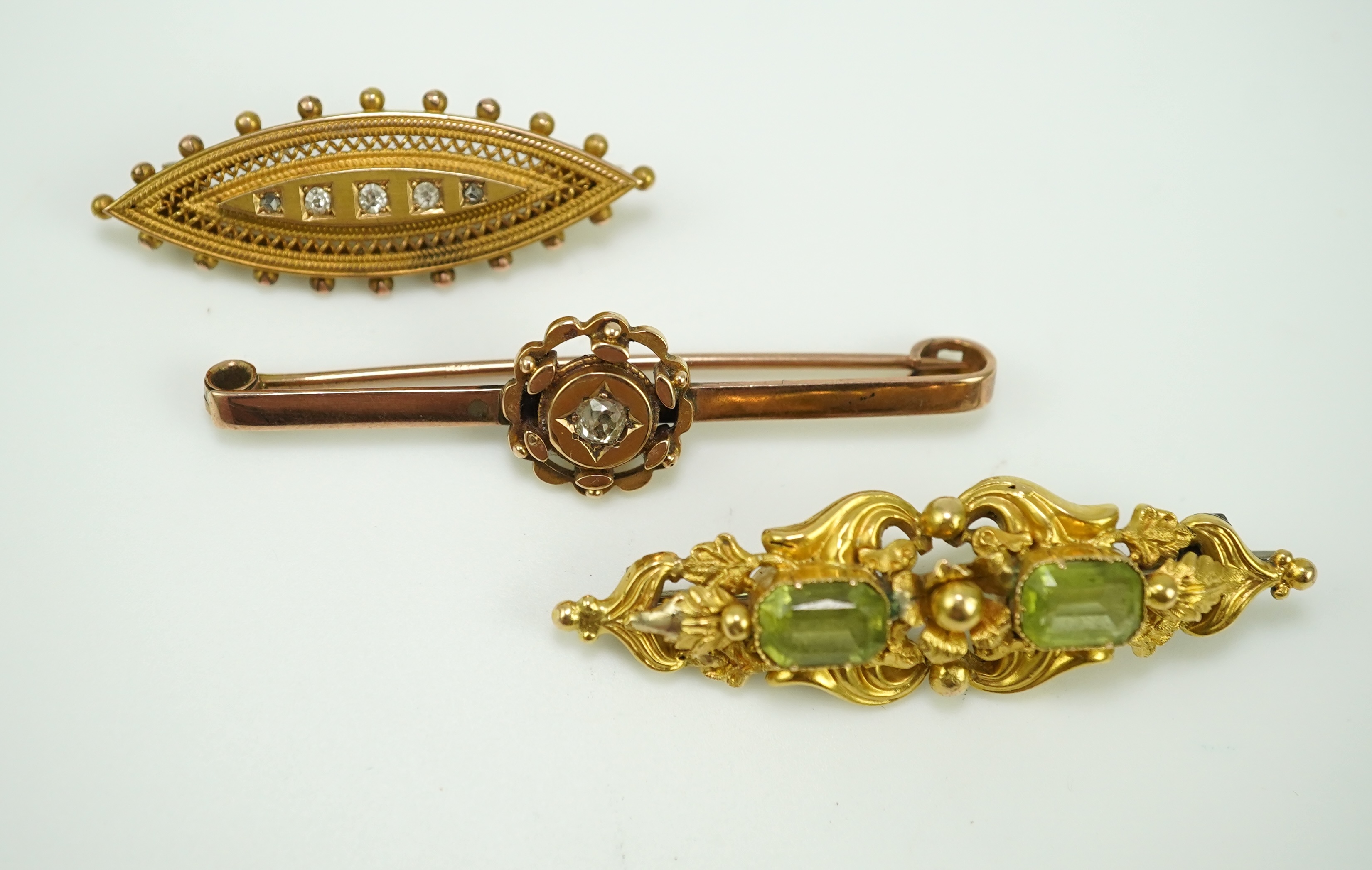 A group of three gem-set brooches, 19th/early 20th century